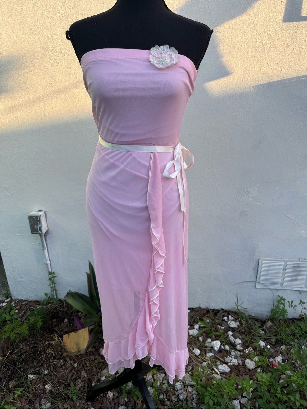 Vintage Taboo Strapless Light Pink Ruffle Wrap Dress